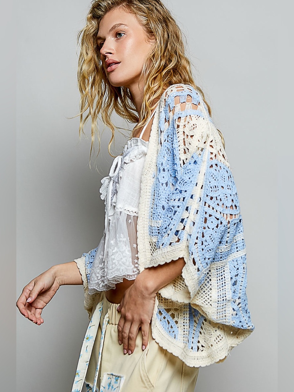 #230 POL CLOSEOUT FIRM 💕New! POL Boho Crochet Open Cardigan